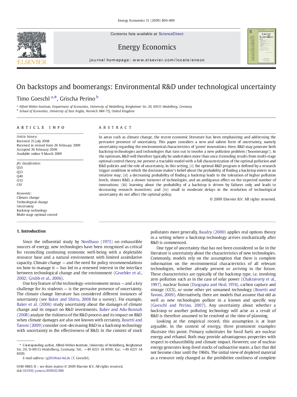 On backstops and boomerangs: Environmental R&D under technological uncertainty