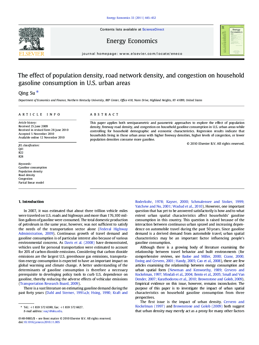 The effect of population density, road network density, and congestion on household gasoline consumption in U.S. urban areas