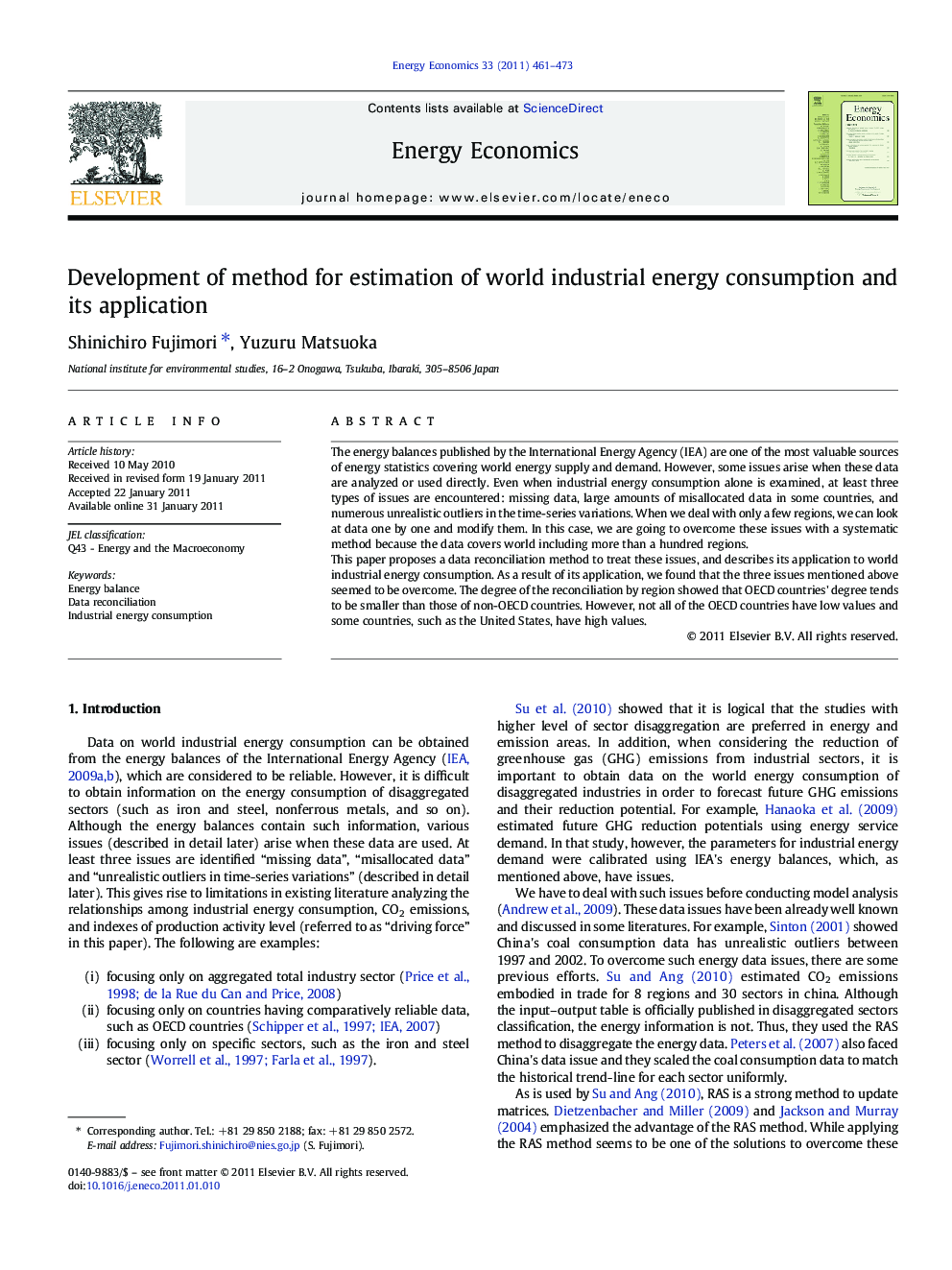 Development of method for estimation of world industrial energy consumption and its application