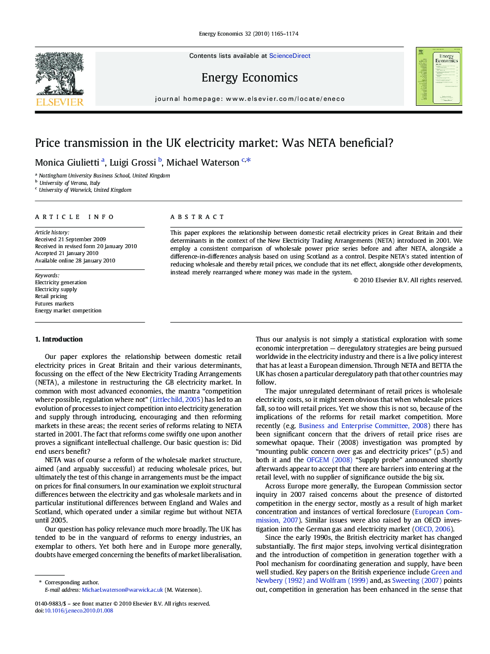 Price transmission in the UK electricity market: Was NETA beneficial?