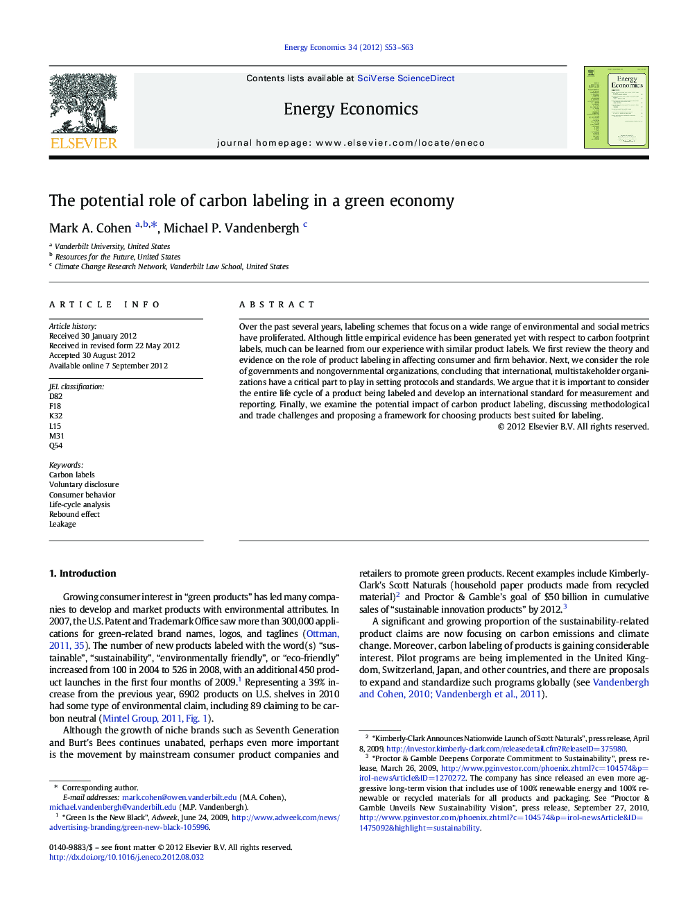 The potential role of carbon labeling in a green economy