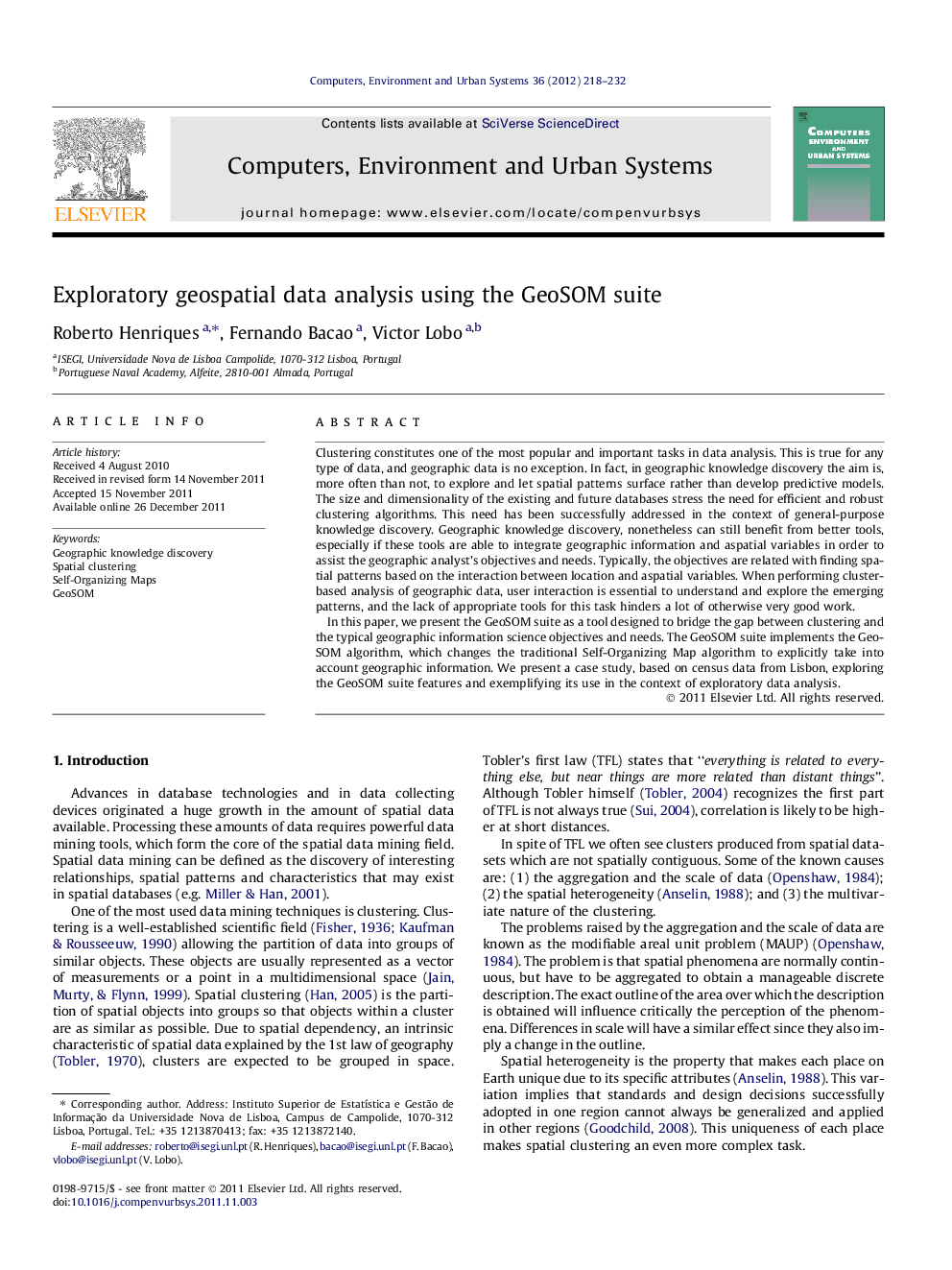 Exploratory geospatial data analysis using the GeoSOM suite