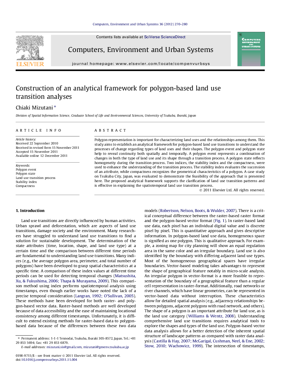 Construction of an analytical framework for polygon-based land use transition analyses