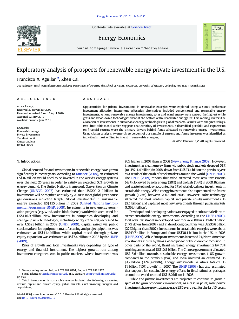 Exploratory analysis of prospects for renewable energy private investment in the U.S.