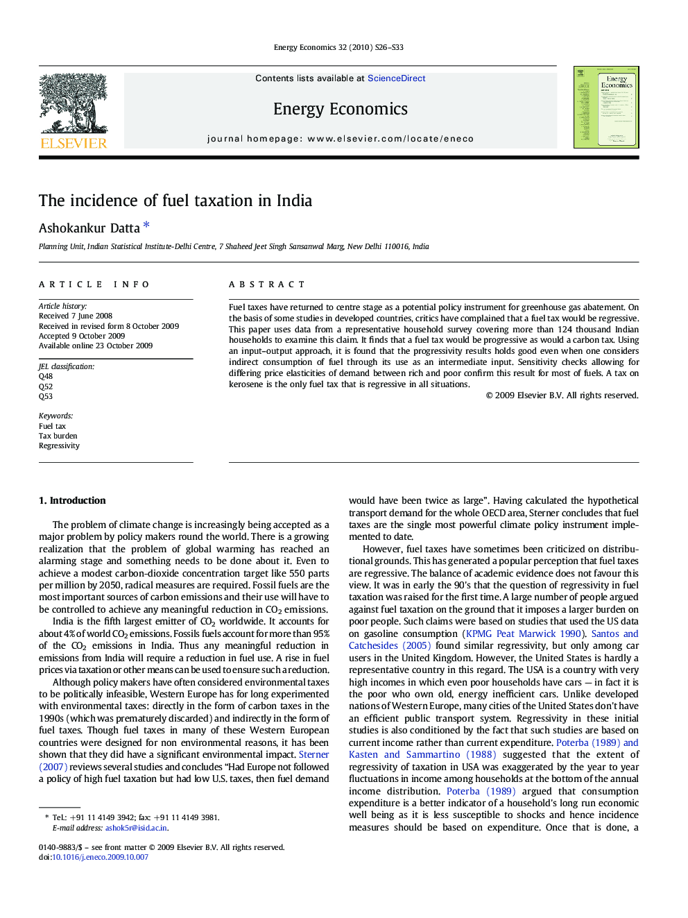 The incidence of fuel taxation in India