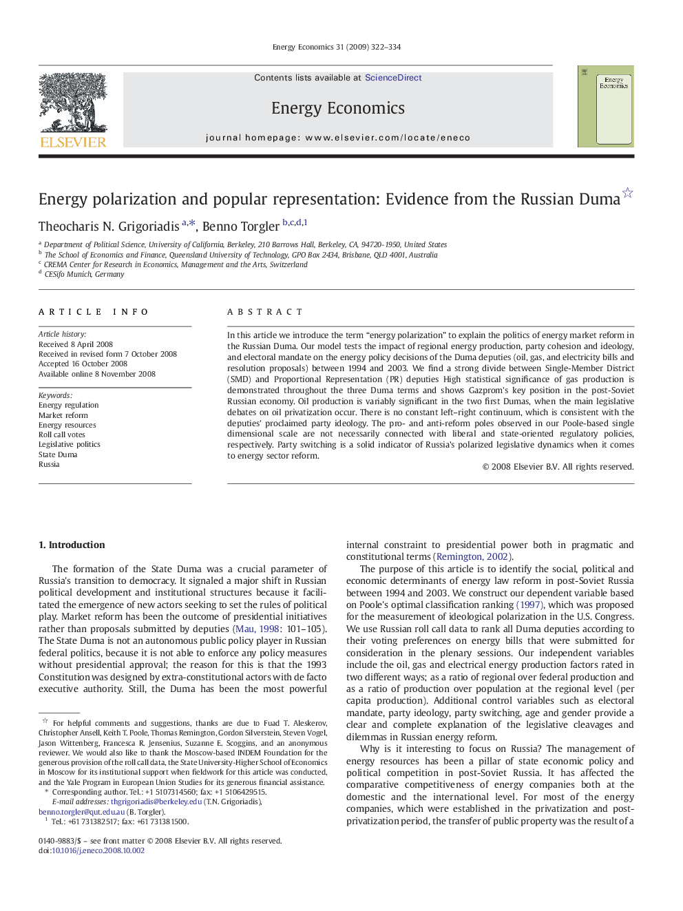 Energy polarization and popular representation: Evidence from the Russian Duma