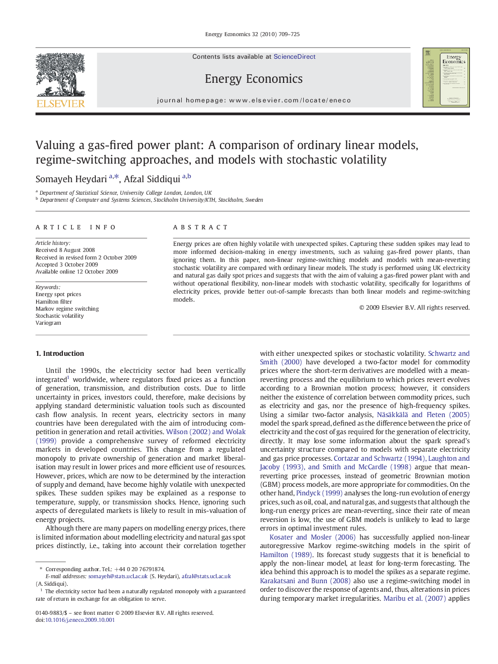 Valuing a gas-fired power plant: A comparison of ordinary linear models, regime-switching approaches, and models with stochastic volatility