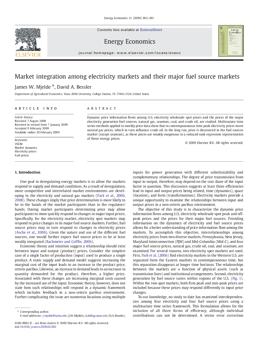 Market integration among electricity markets and their major fuel source markets