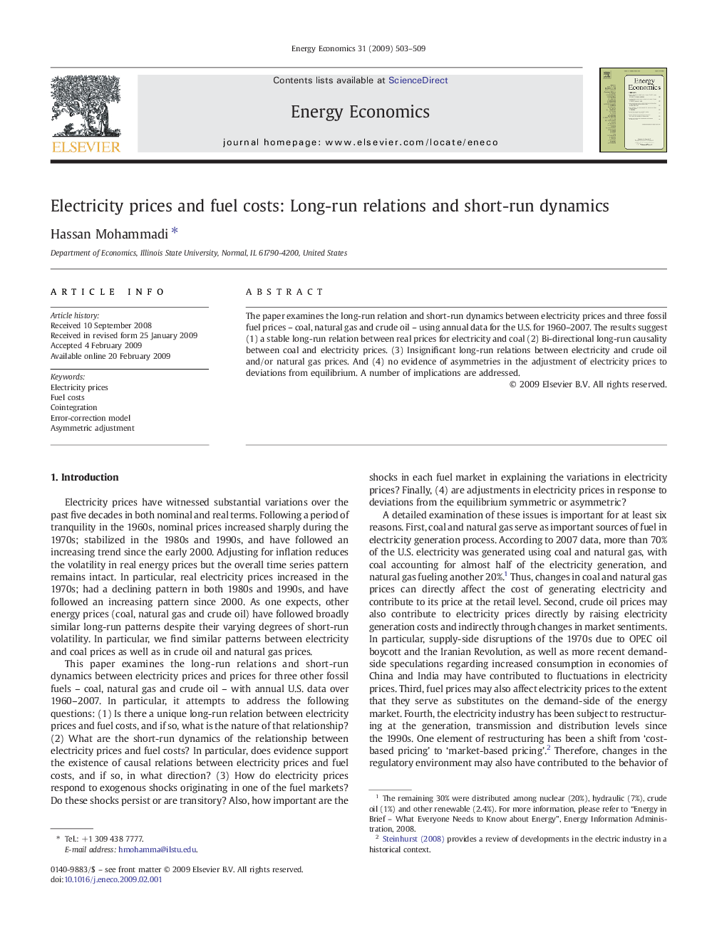 Electricity prices and fuel costs: Long-run relations and short-run dynamics