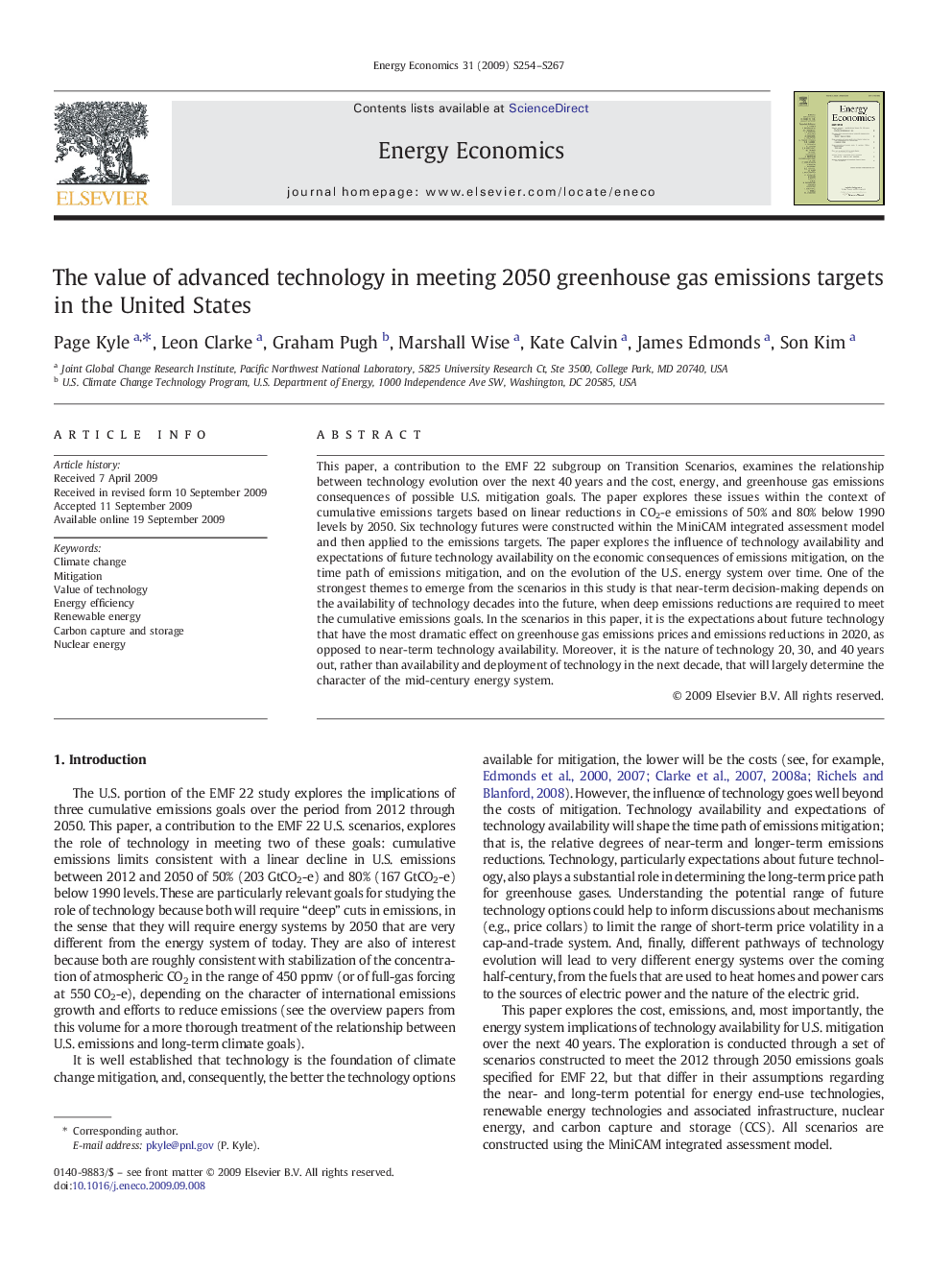 The value of advanced technology in meeting 2050 greenhouse gas emissions targets in the United States