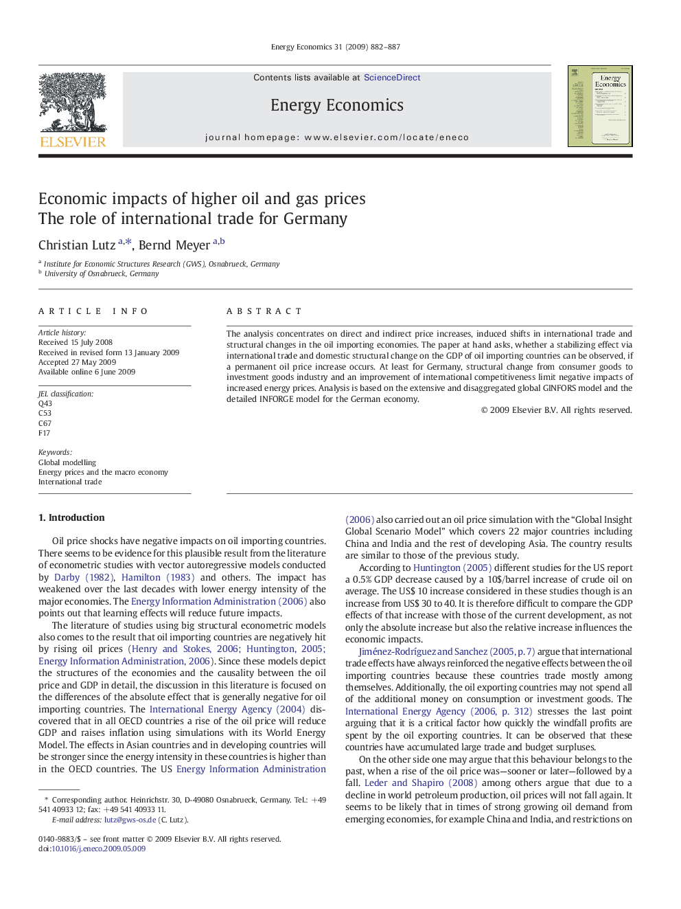 Economic impacts of higher oil and gas prices: The role of international trade for Germany