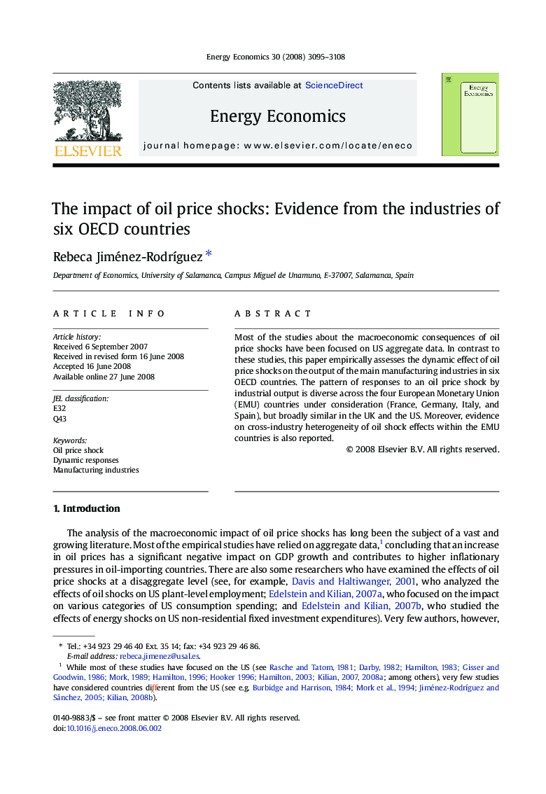 The impact of oil price shocks: Evidence from the industries of six OECD countries