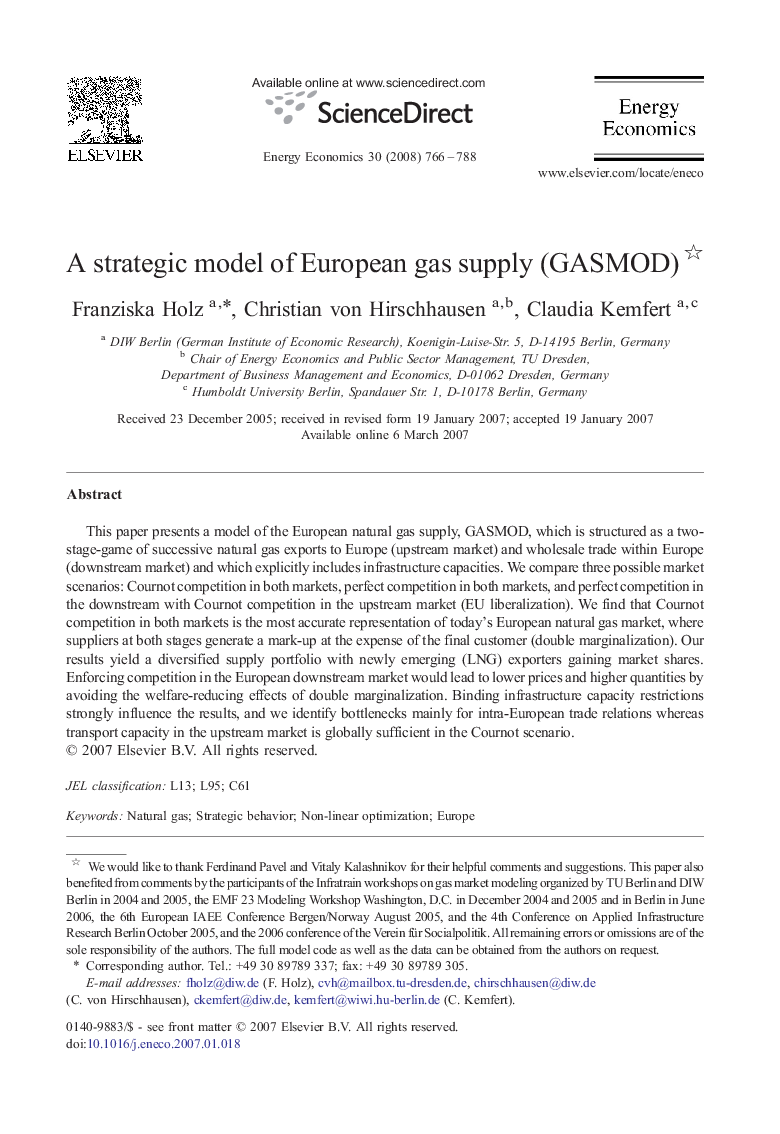 A strategic model of European gas supply (GASMOD)