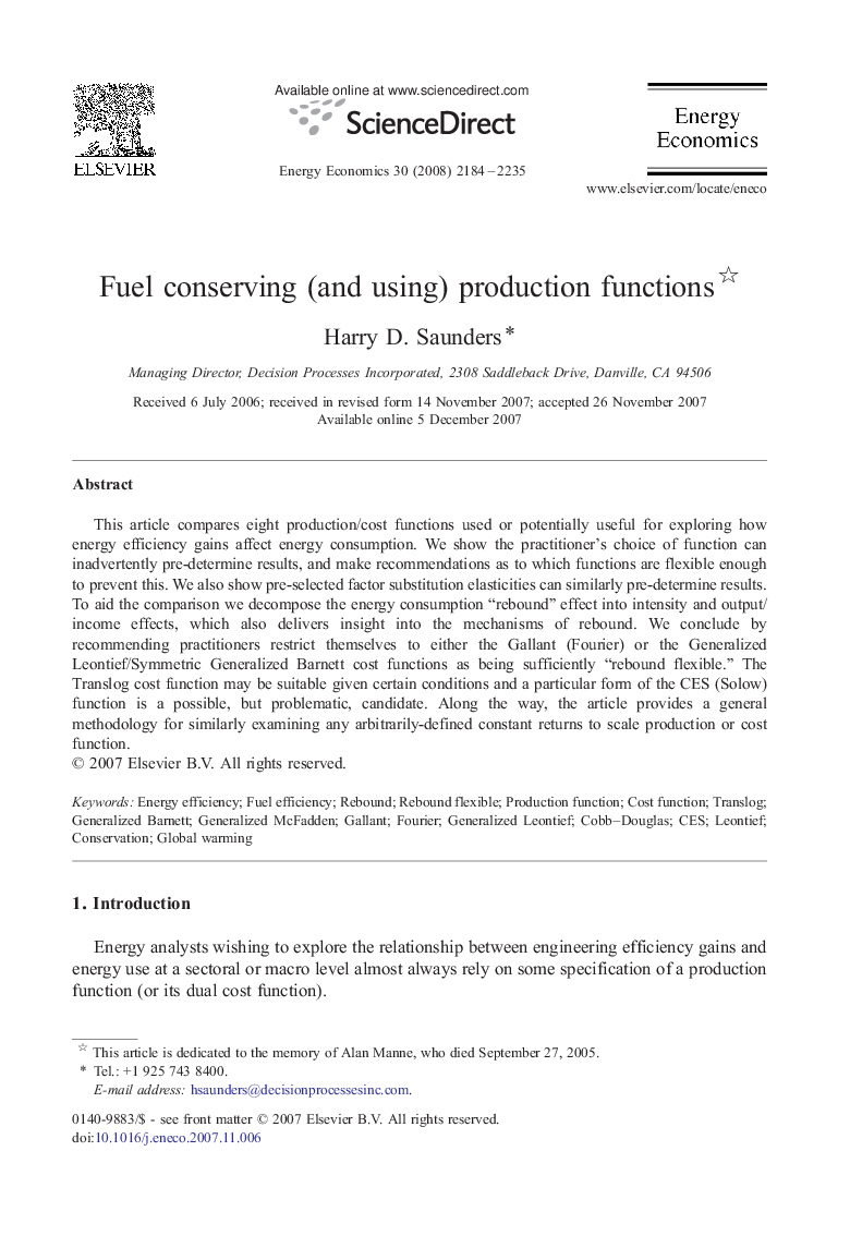 Fuel conserving (and using) production functions