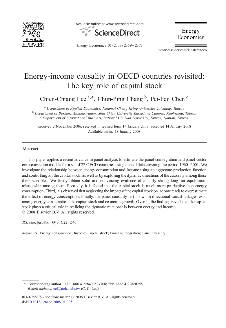 Energy-income causality in OECD countries revisited: The key role of capital stock