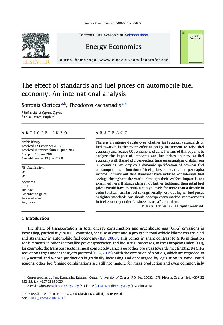 The effect of standards and fuel prices on automobile fuel economy: An international analysis