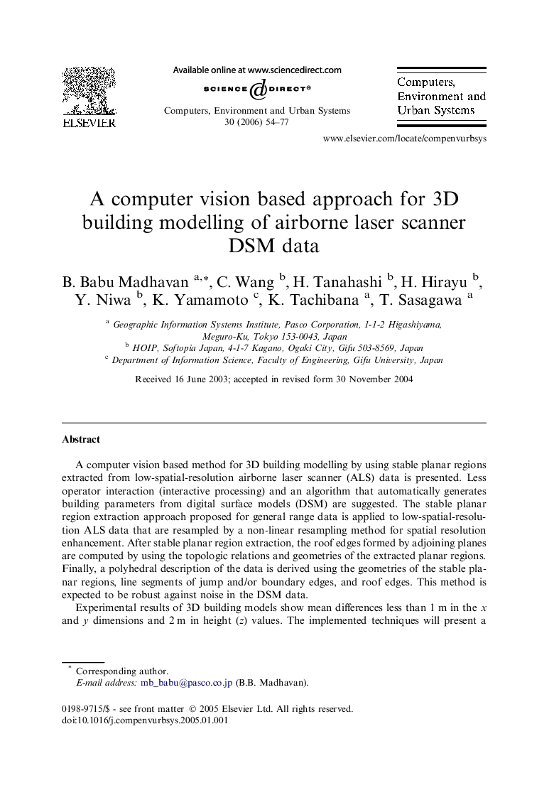 A computer vision based approach for 3D building modelling of airborne laser scanner DSM data