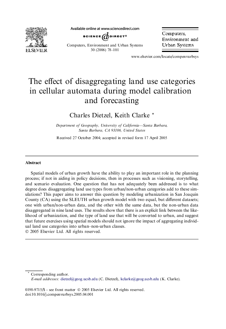 The effect of disaggregating land use categories in cellular automata during model calibration and forecasting