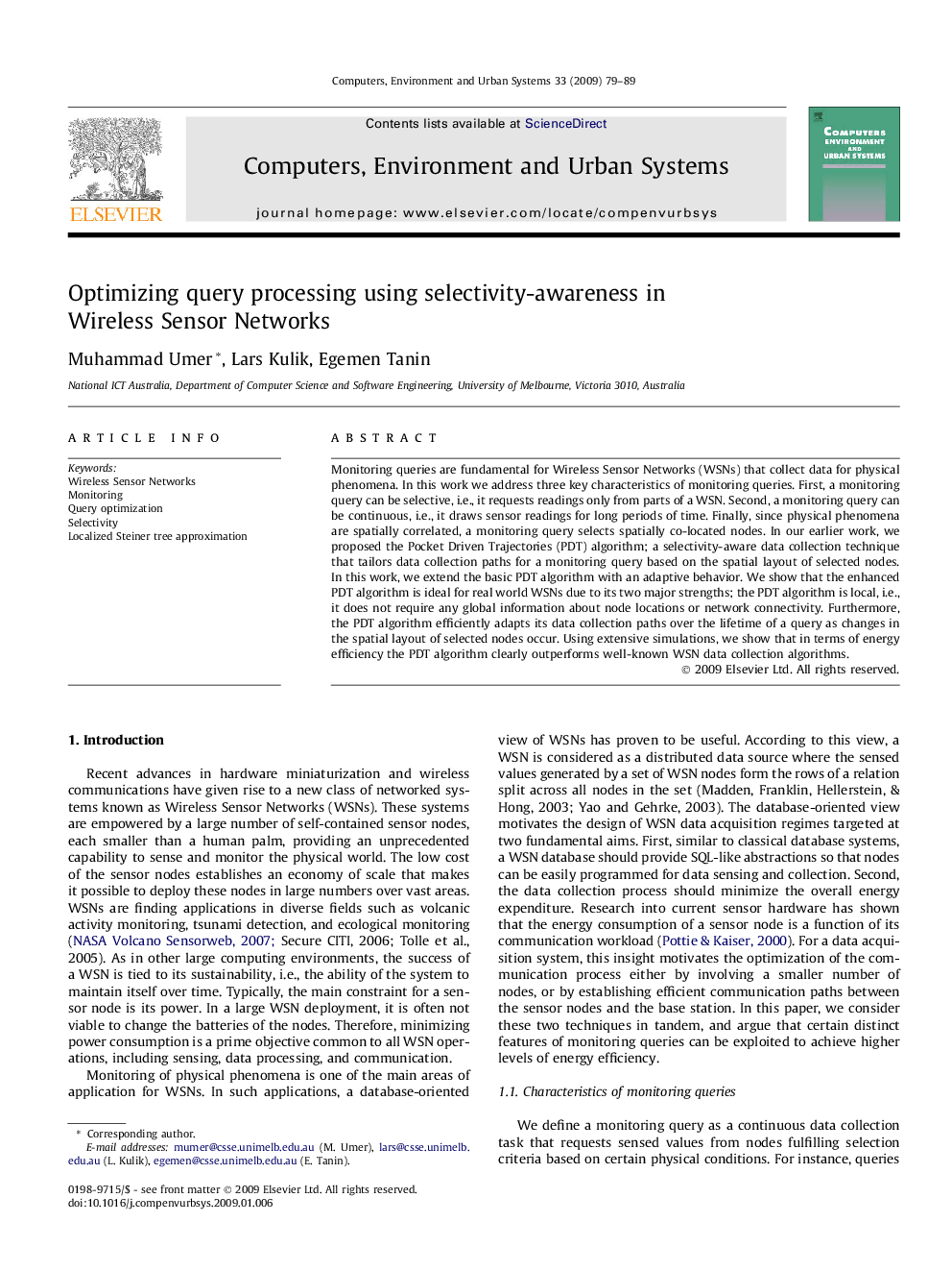 Optimizing query processing using selectivity-awareness in Wireless Sensor Networks