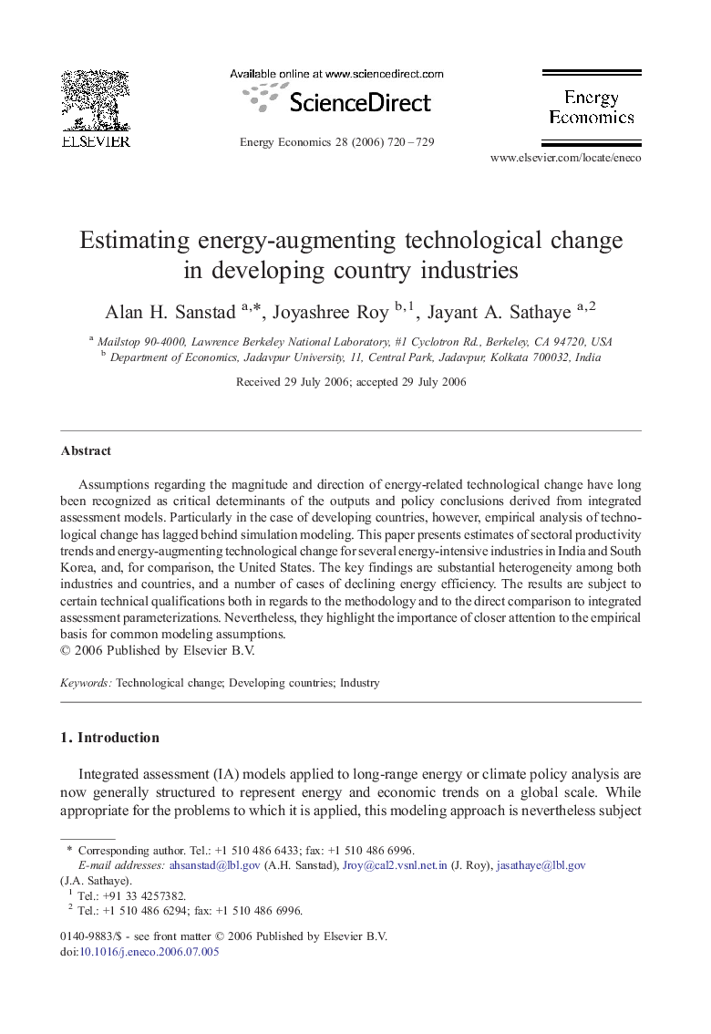 Estimating energy-augmenting technological change in developing country industries