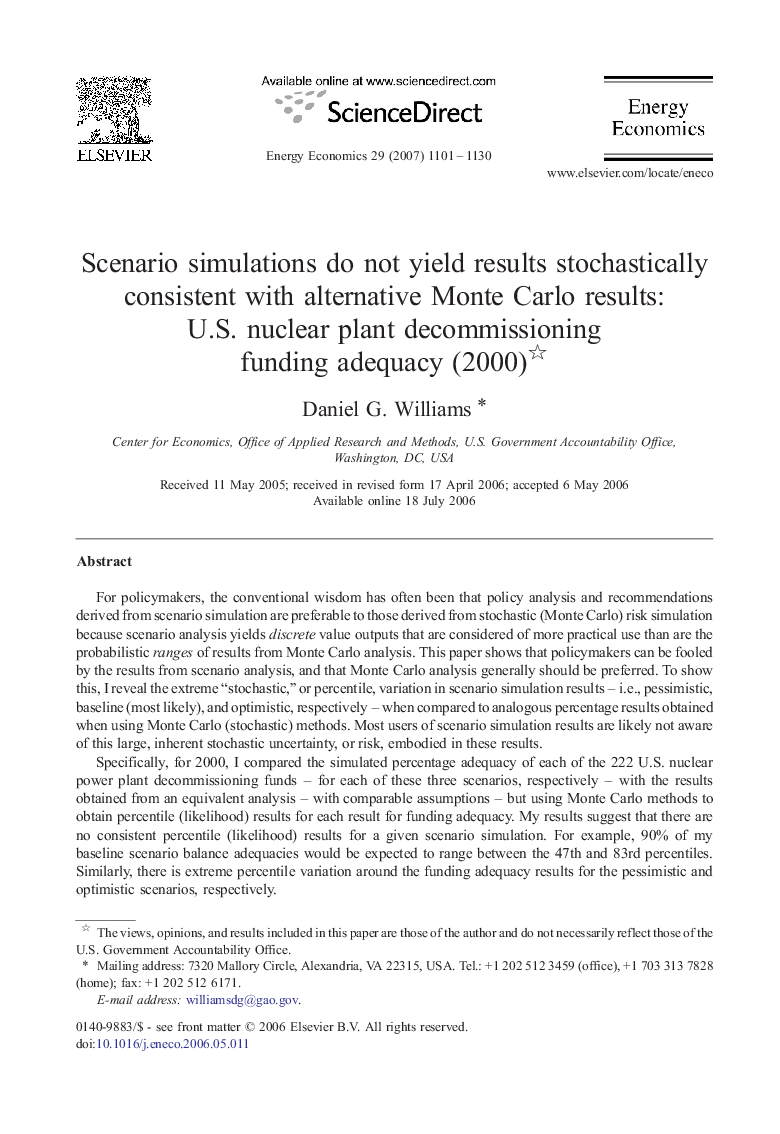 Scenario simulations do not yield results stochastically consistent with alternative Monte Carlo results: U.S. nuclear plant decommissioning funding adequacy (2000)