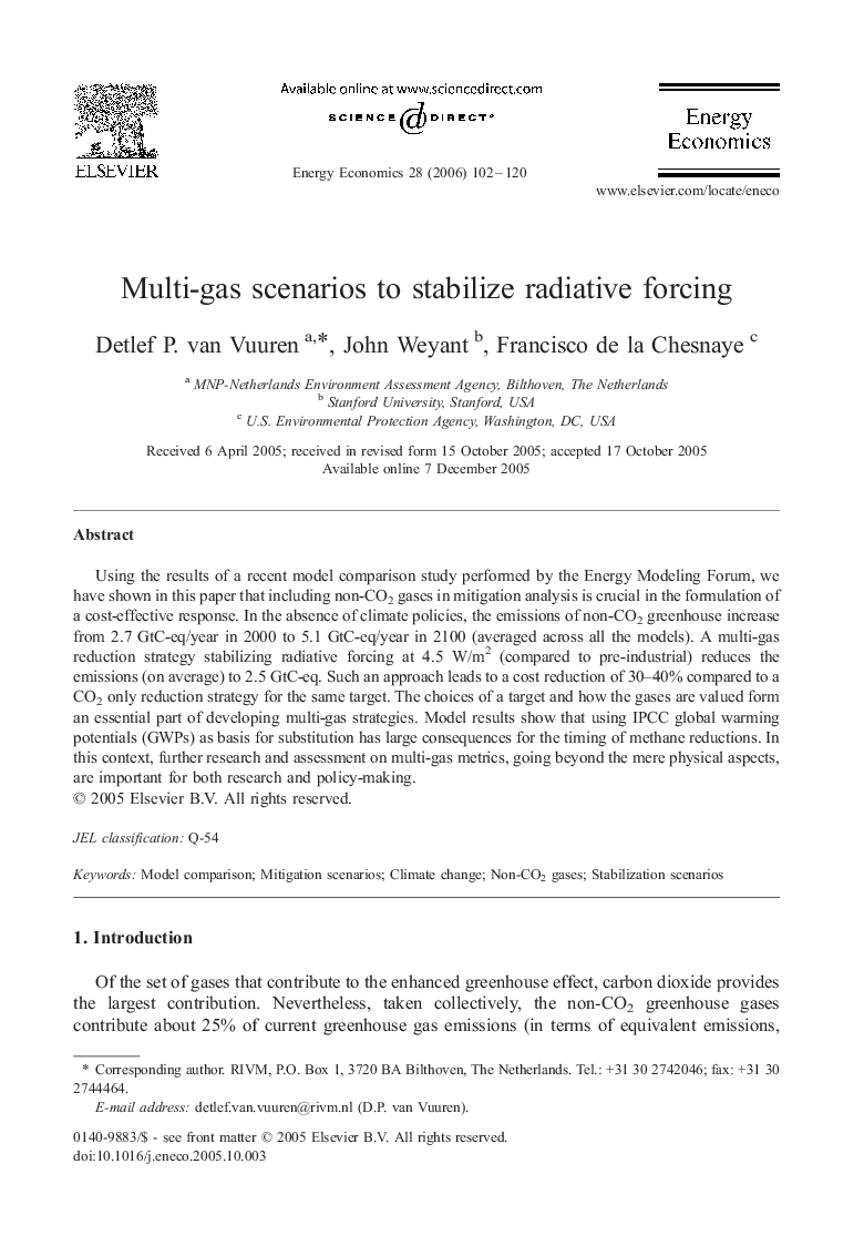 Multi-gas scenarios to stabilize radiative forcing