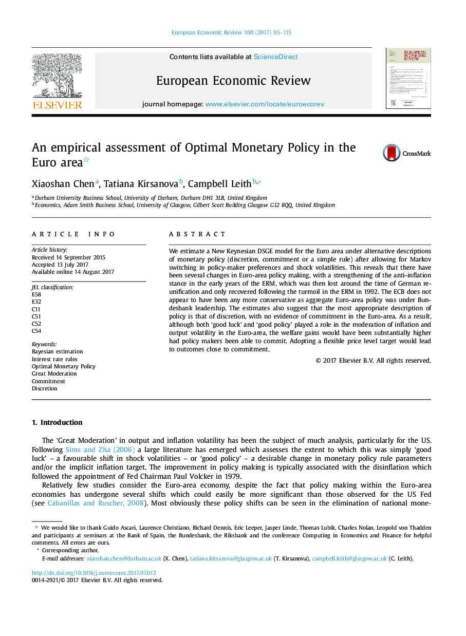 An empirical assessment of Optimal Monetary Policy in the Euro area