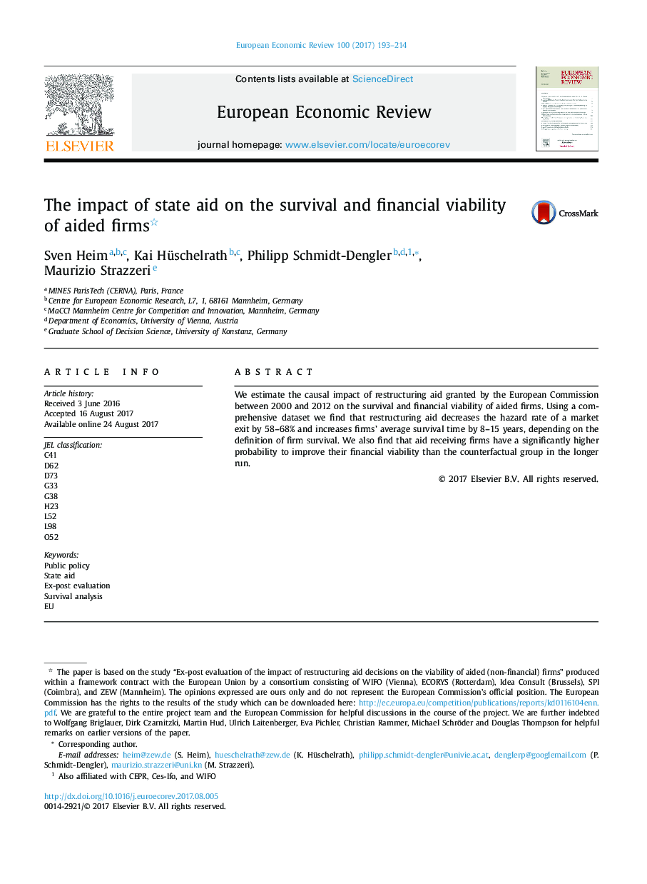 The impact of state aid on the survival and financial viability of aided firms
