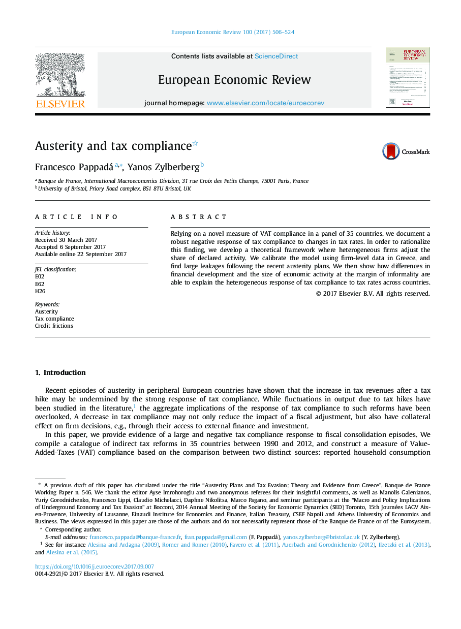 Austerity and tax compliance