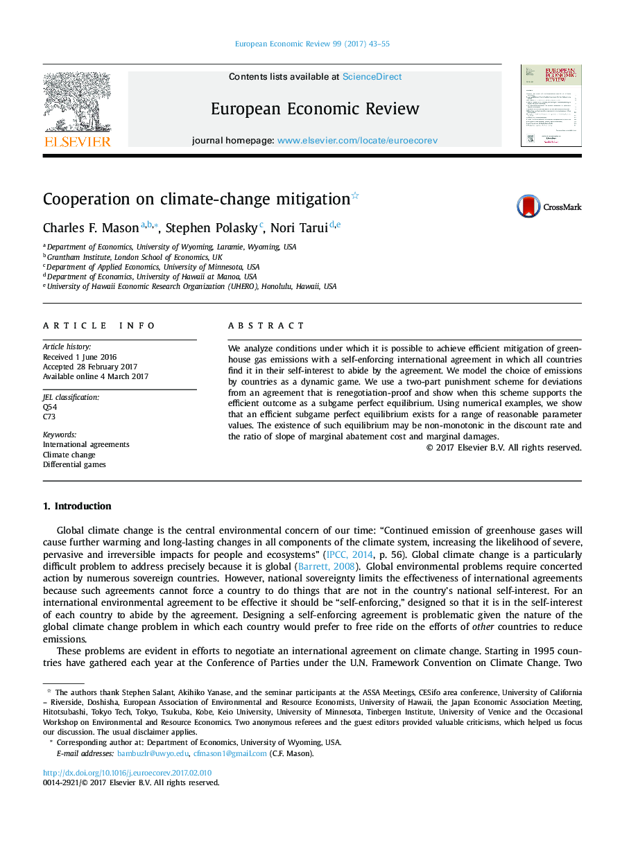 Cooperation on climate-change mitigation