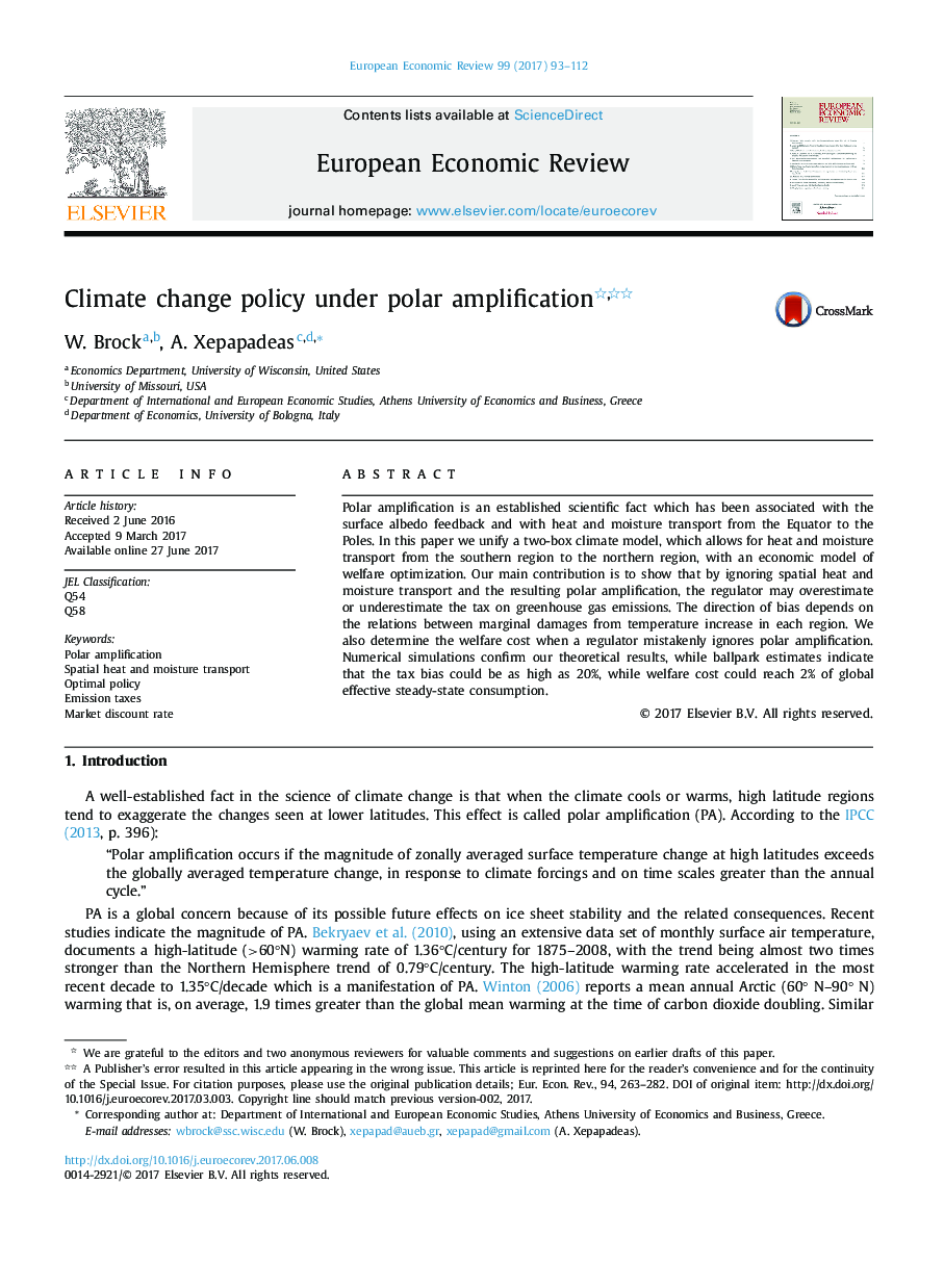 Climate change policy under polar amplification