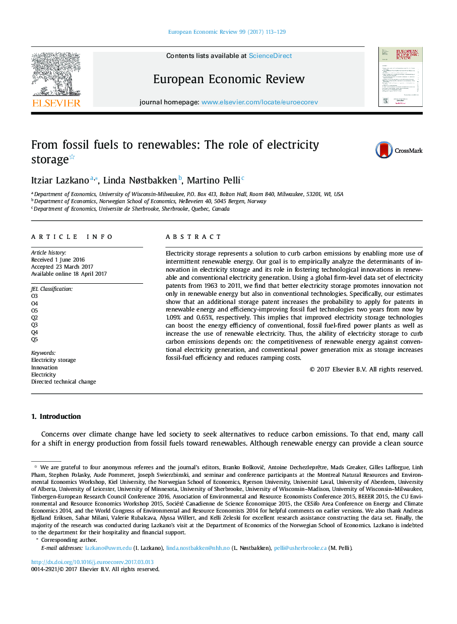 From fossil fuels to renewables: The role of electricity storage