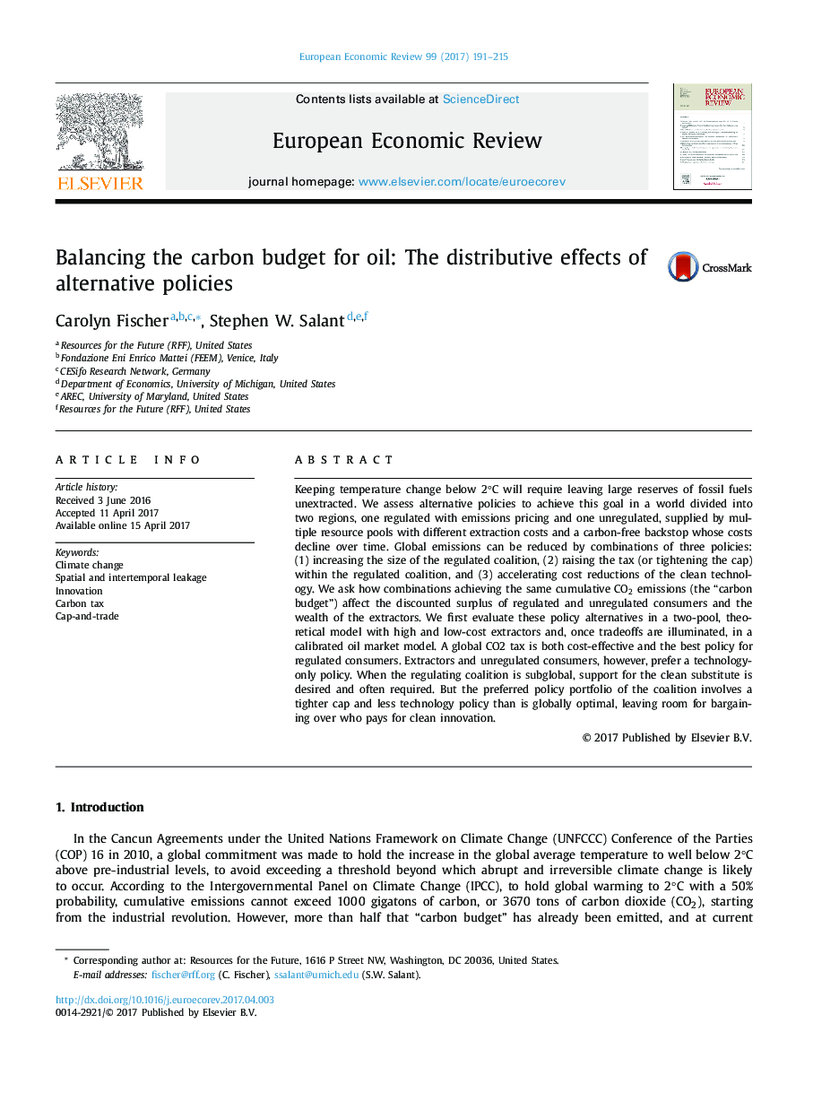 Balancing the carbon budget for oil: The distributive effects of alternative policies