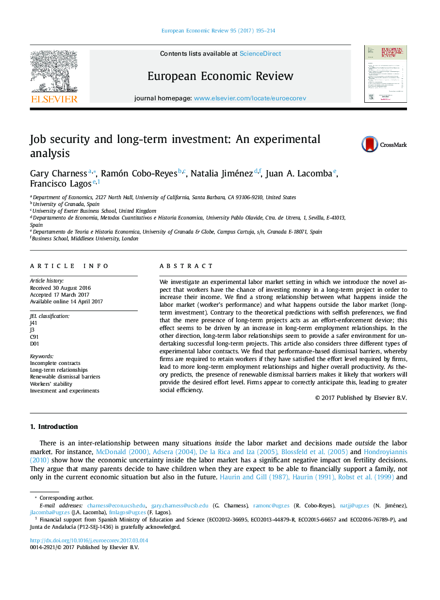 Job security and long-term investment: An experimental analysis