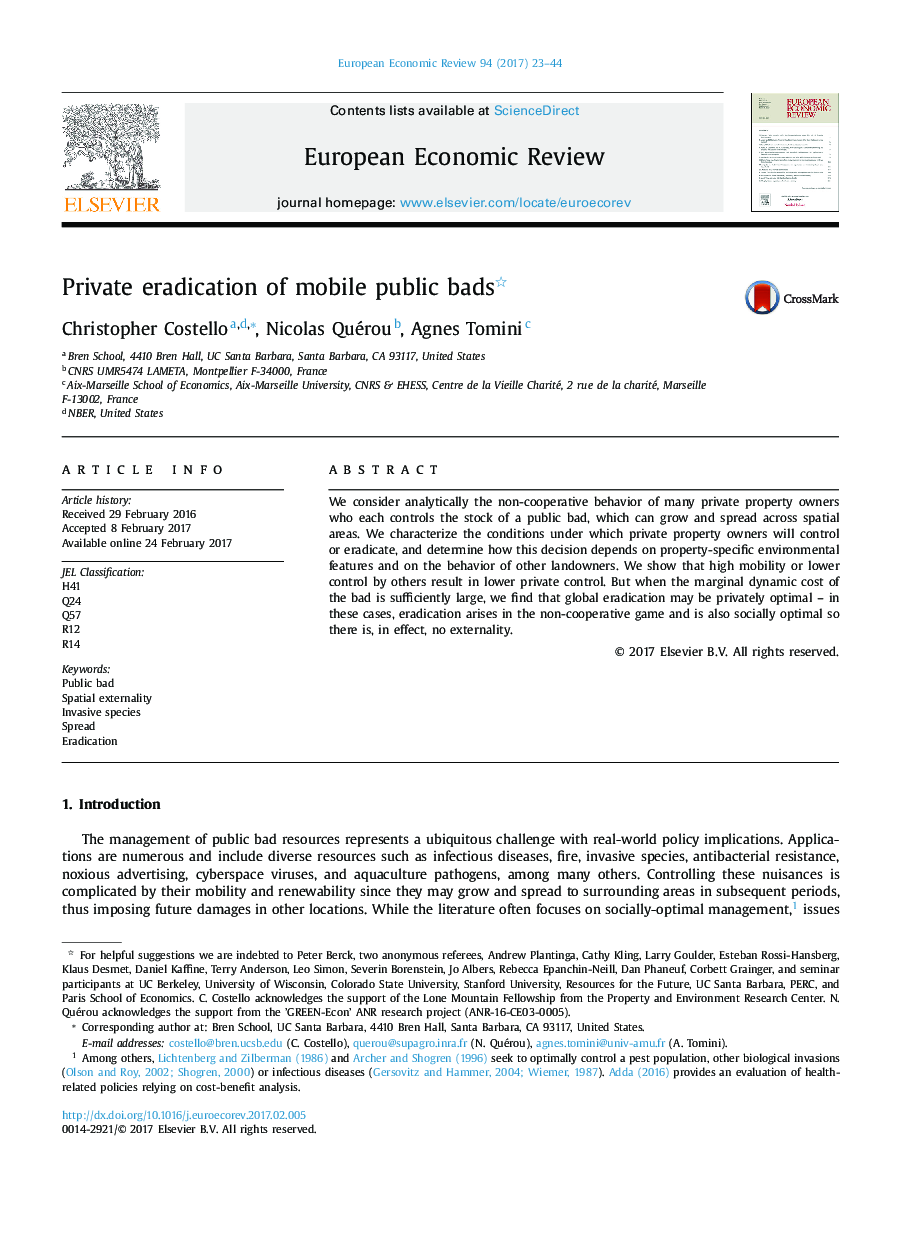 Private eradication of mobile public bads