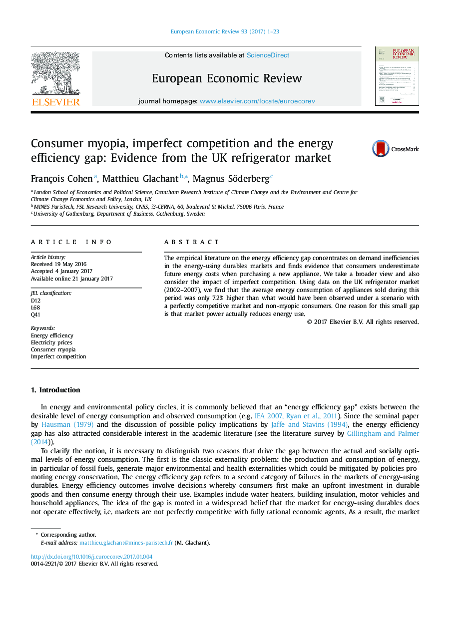 Consumer myopia, imperfect competition and the energy efficiency gap: Evidence from the UK refrigerator market