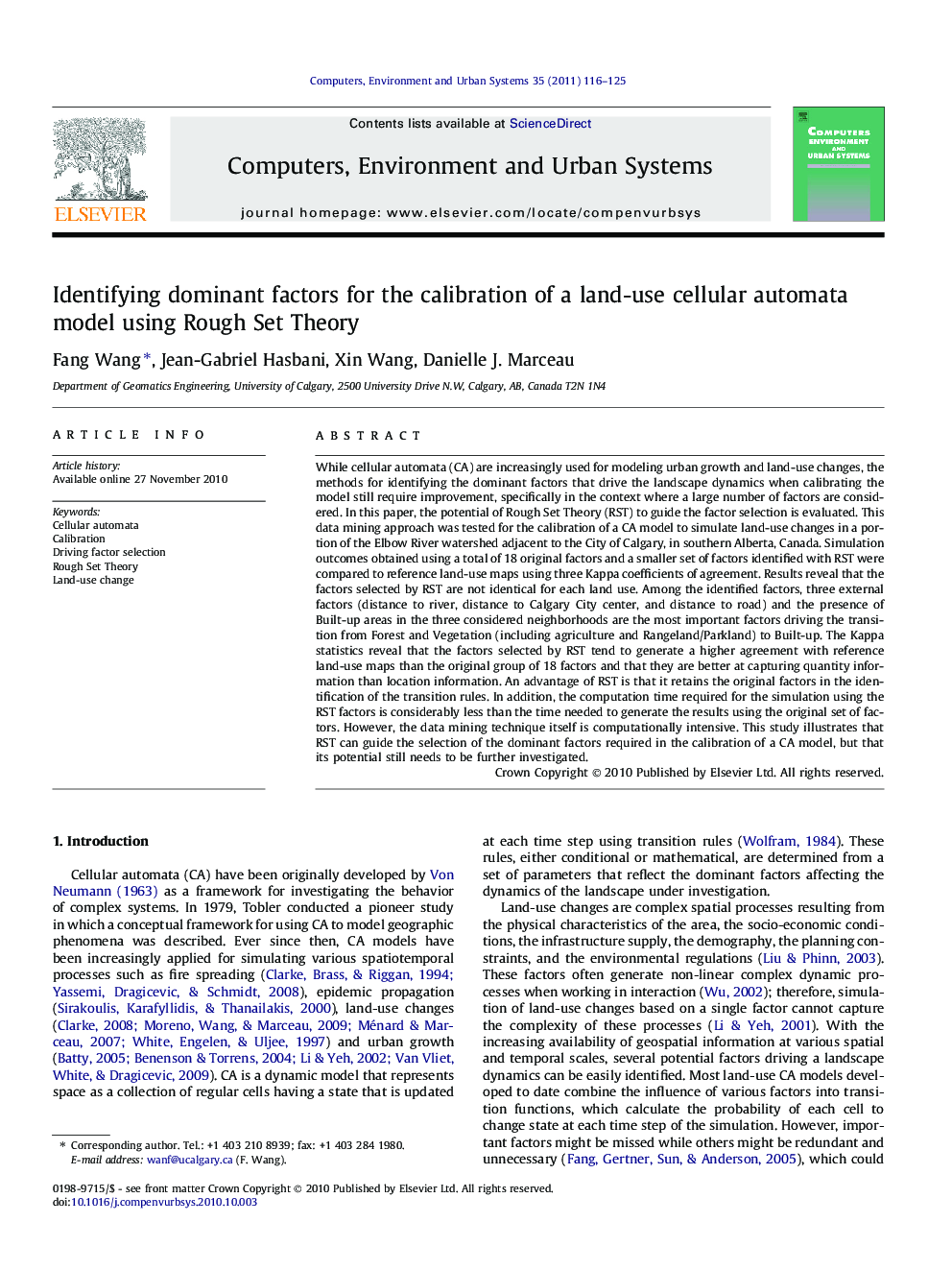 Identifying dominant factors for the calibration of a land-use cellular automata model using Rough Set Theory