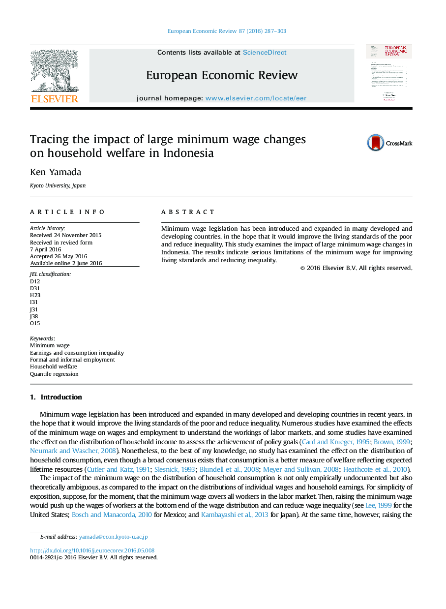 Tracing the impact of large minimum wage changes on household welfare in Indonesia