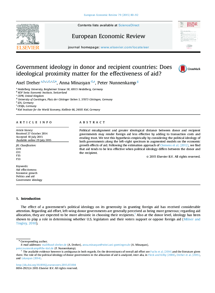 Government ideology in donor and recipient countries: Does ideological proximity matter for the effectiveness of aid?