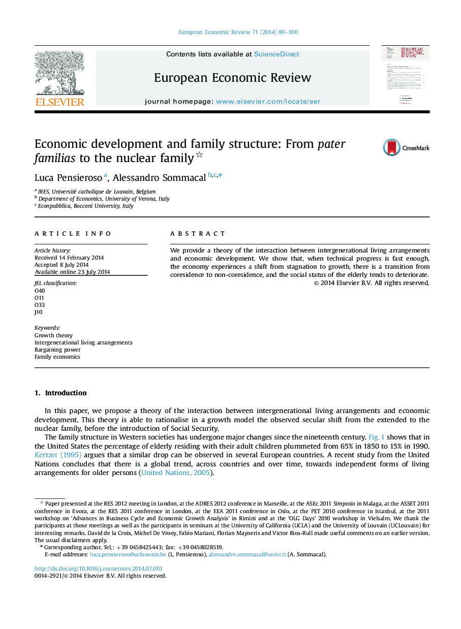 توسعه اقتصادی و ساختار خانواده: از خانواده های خانوادگی تا خانواده های هسته ای آکادمی؟ 