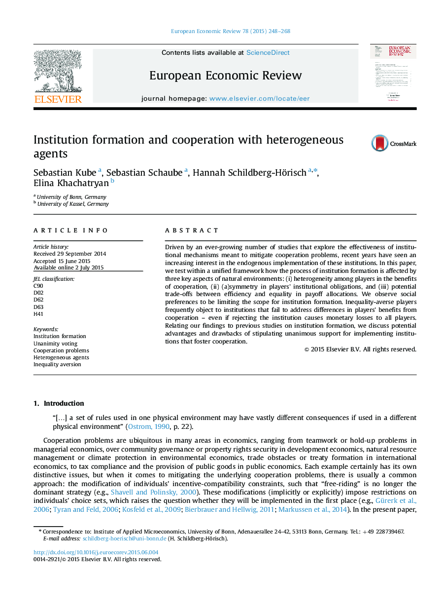 Institution formation and cooperation with heterogeneous agents