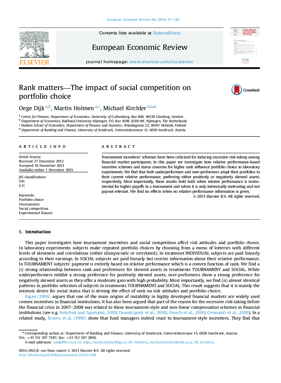 Rank matters-The impact of social competition on portfolio choice