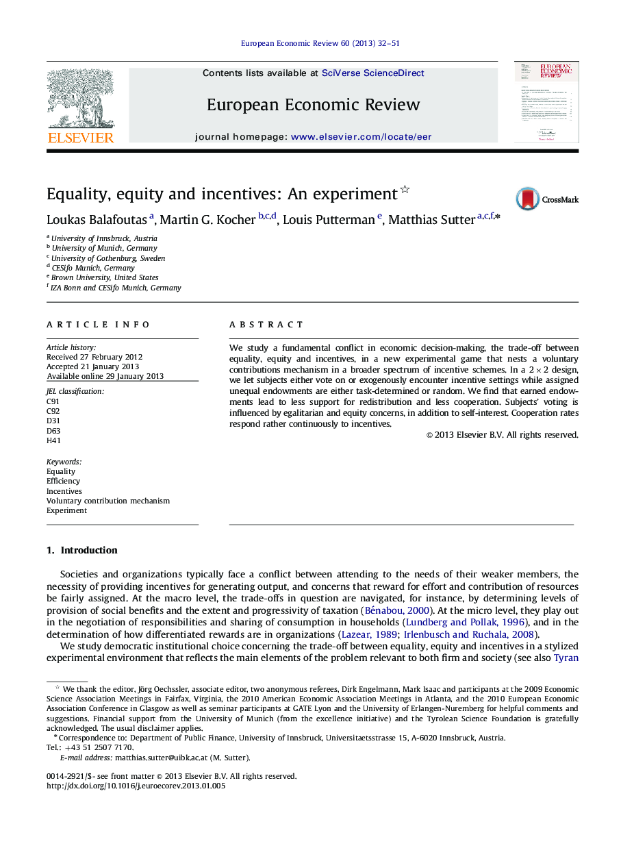 Equality, equity and incentives: An experiment
