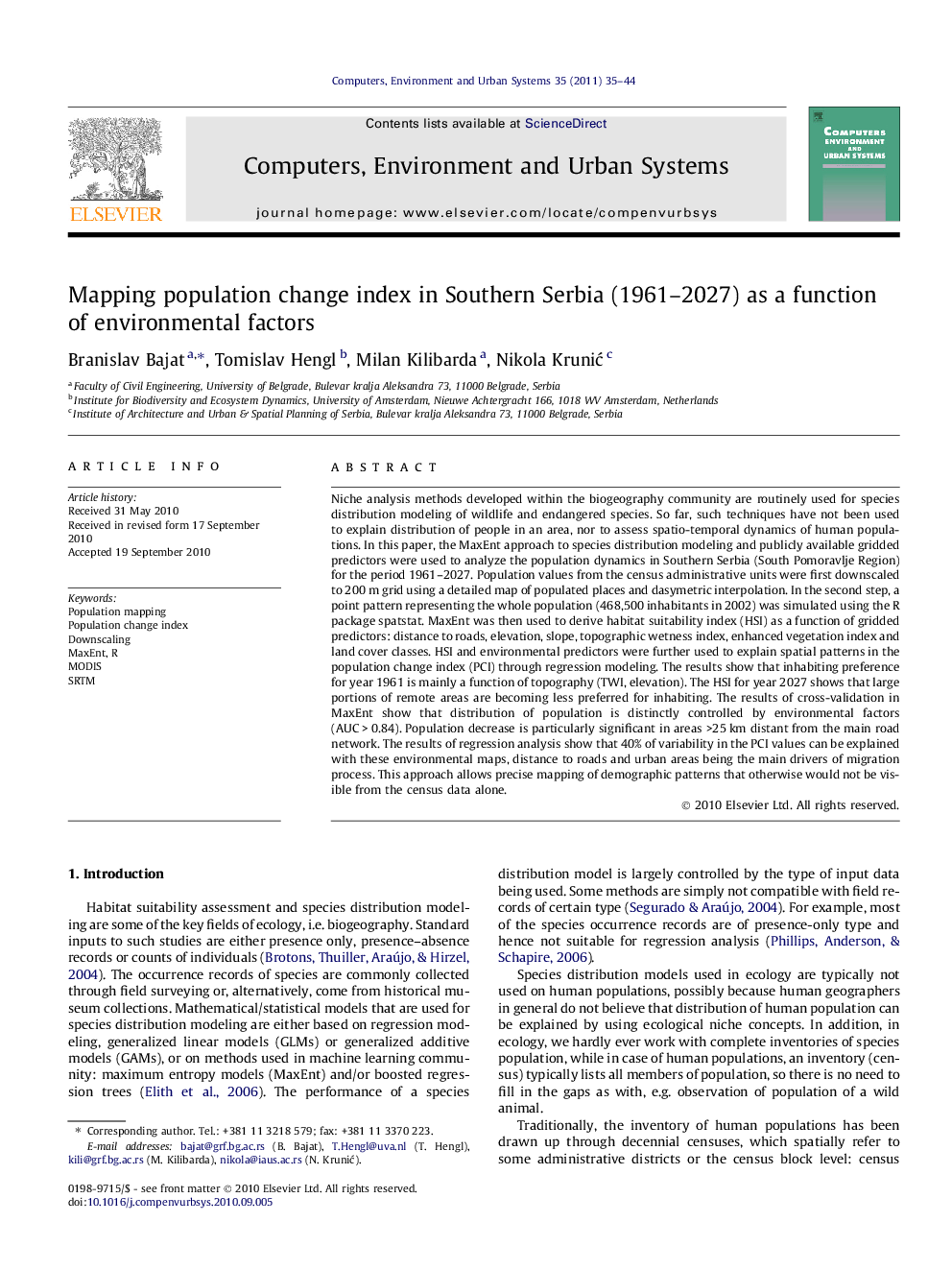 Mapping population change index in Southern Serbia (1961–2027) as a function of environmental factors