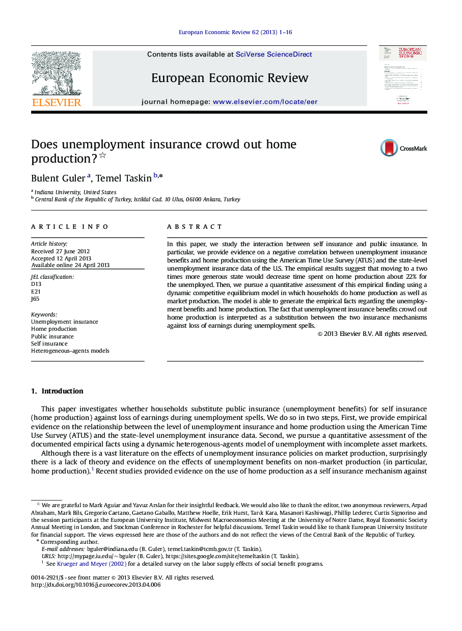 Does unemployment insurance crowd out home production? 