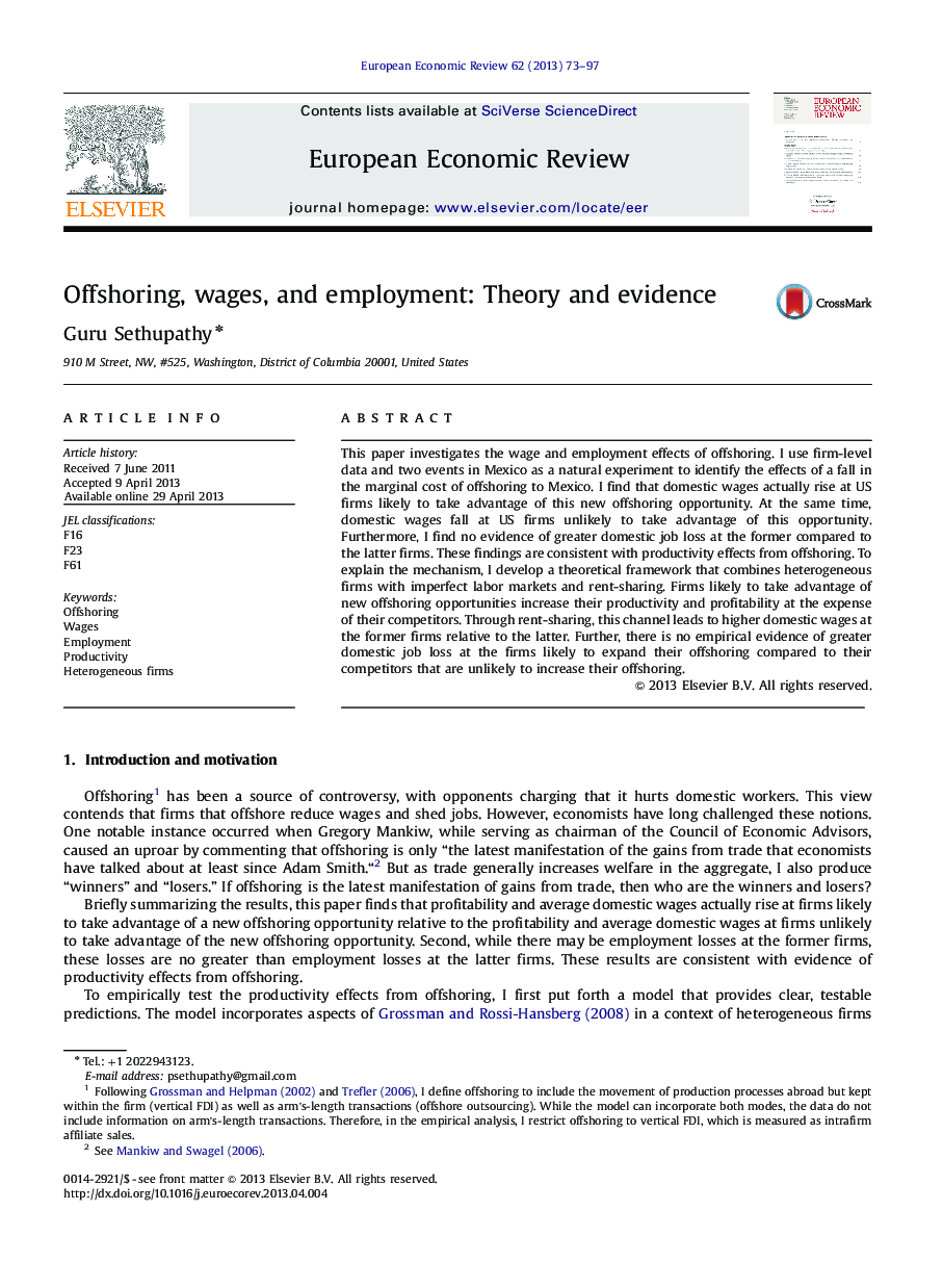 Offshoring, wages, and employment: Theory and evidence