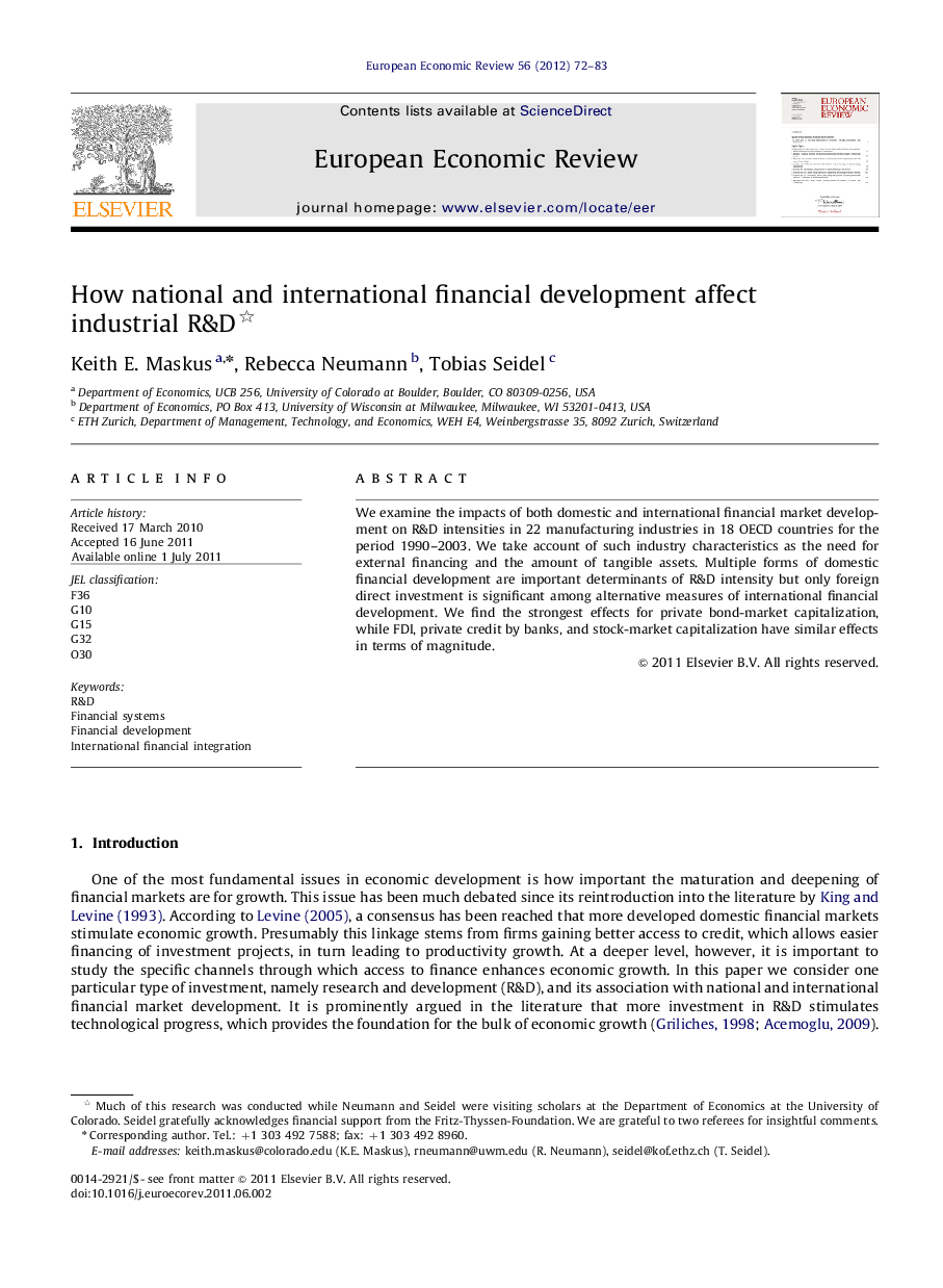 How national and international financial development affect industrial R&D