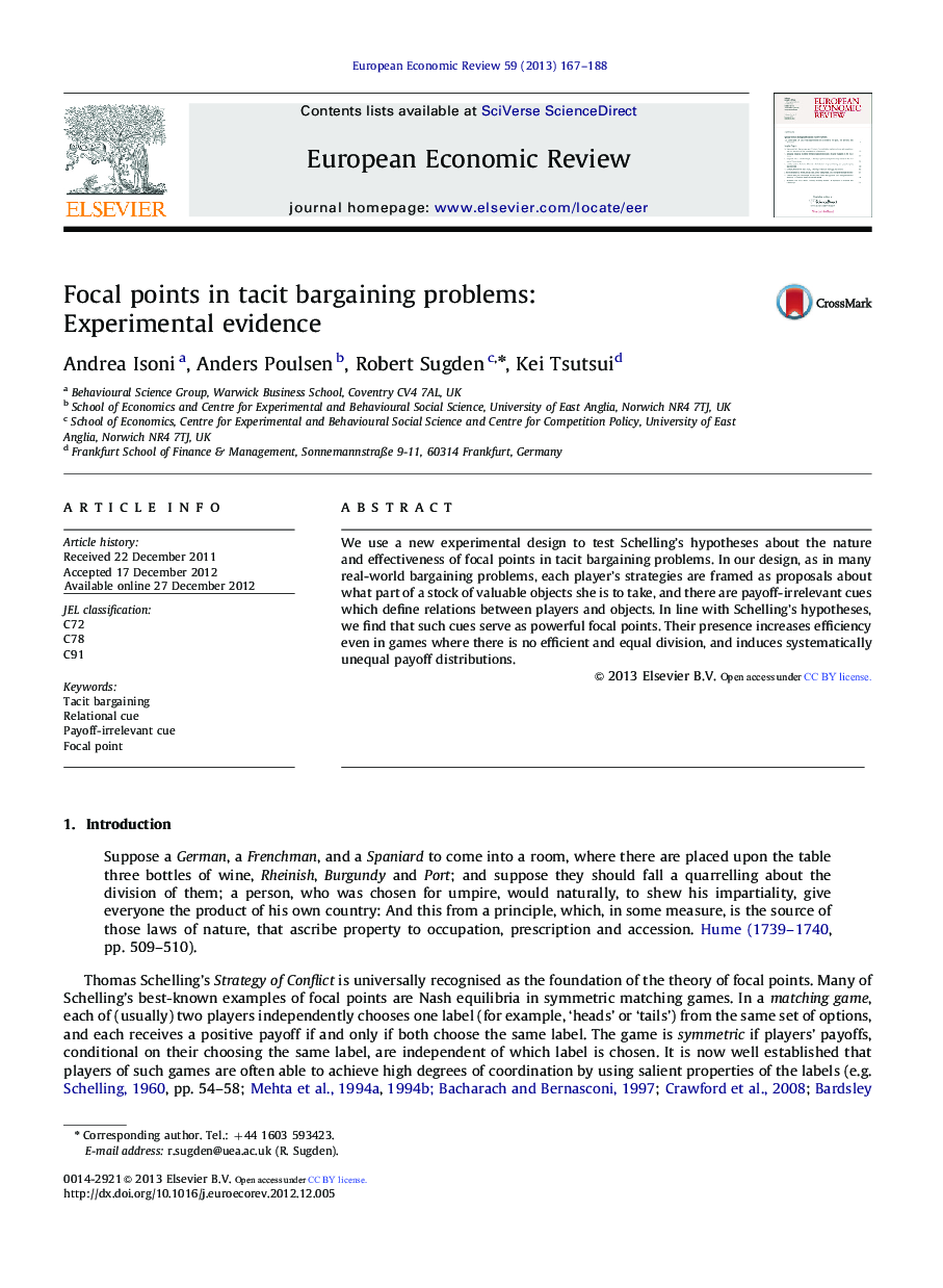 Focal points in tacit bargaining problems: Experimental evidence