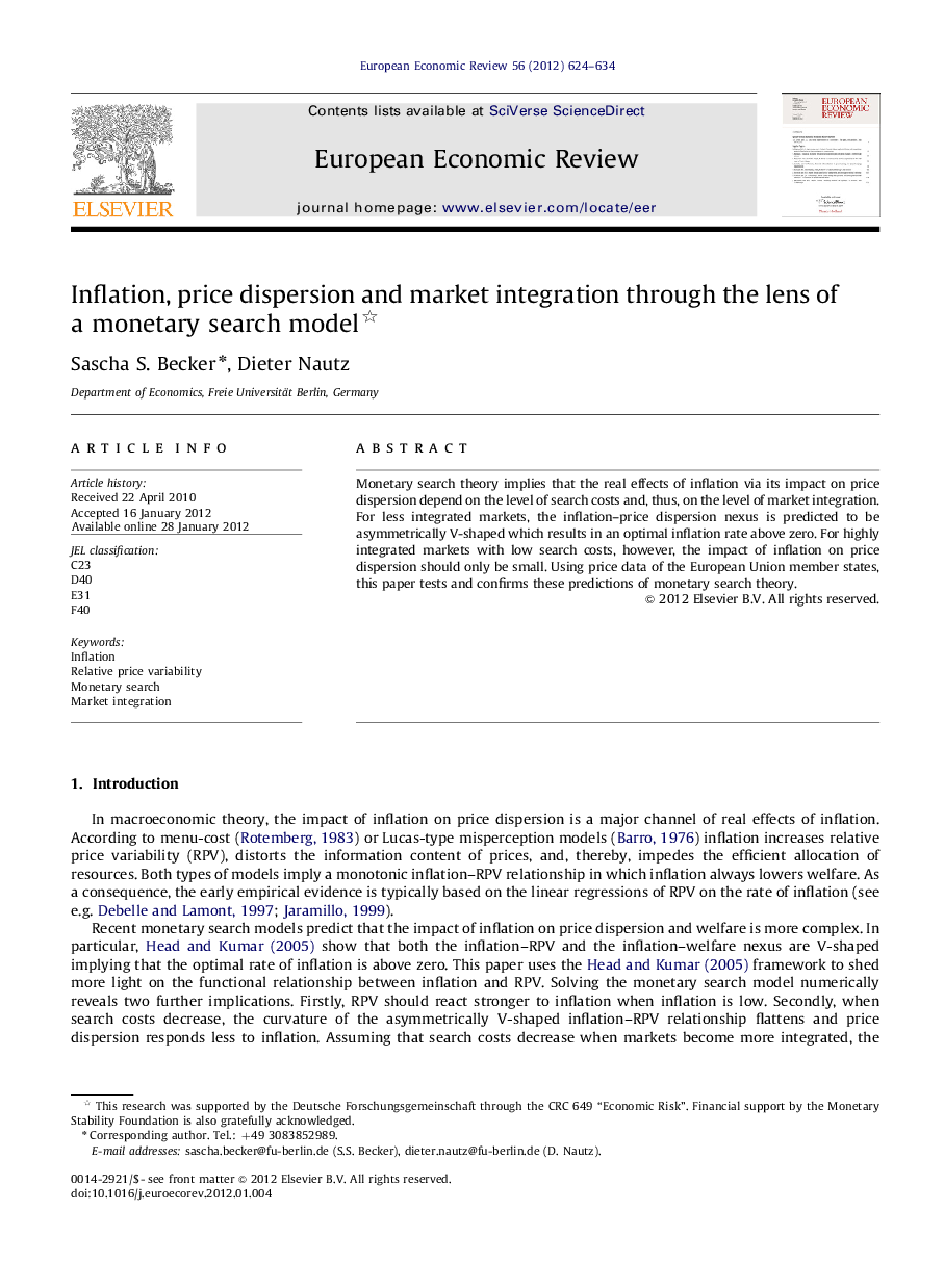 Inflation, price dispersion and market integration through the lens of a monetary search model