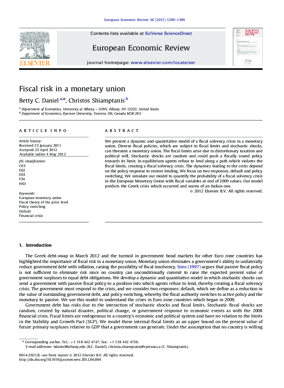 Fiscal risk in a monetary union